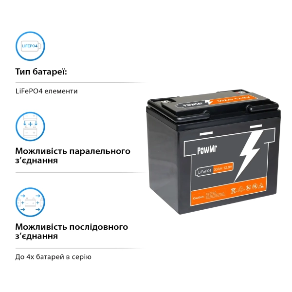 Батарея Li-ion PowMr 30Ah 12.8V Lifepo4 - Фото 3