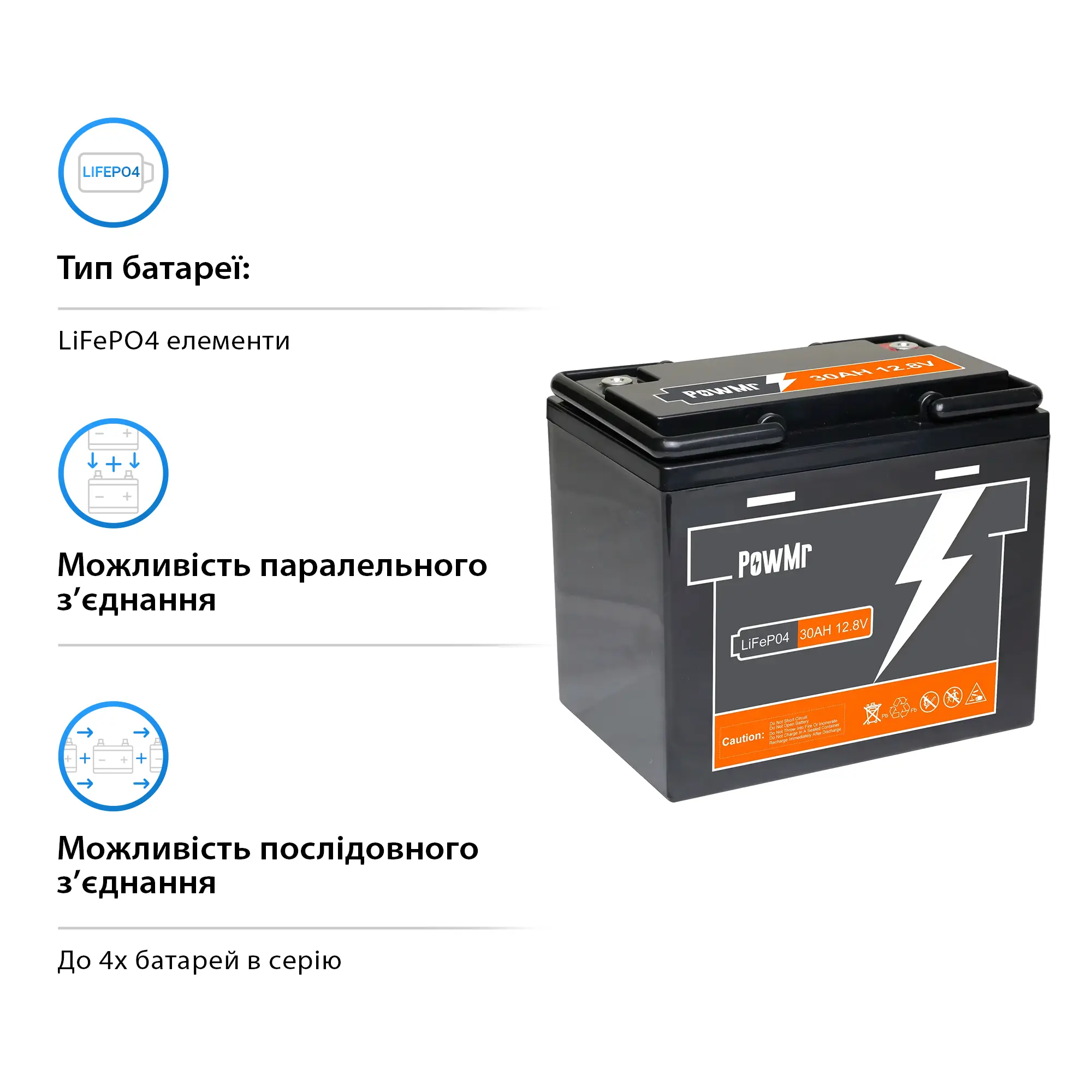 Батарея Li-ion PowMr 30Ah 12.8V Lifepo4 - Фото 3