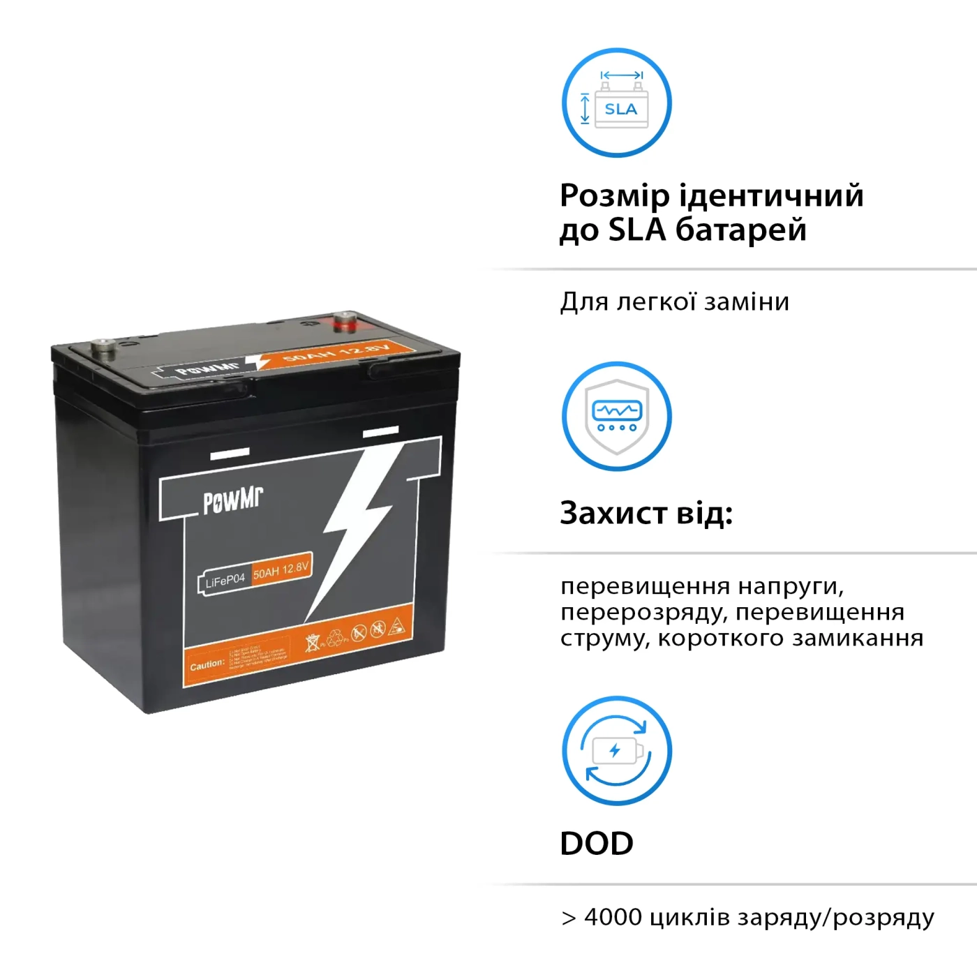 Акумуляторна батарея PowMr POW-50AH-12V 50Ah 12.8V LiFePO4 - Фото 2