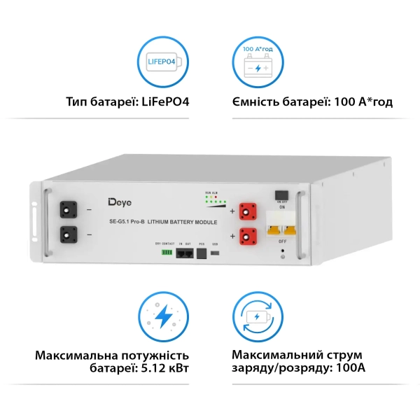 Аккумуляторная батарея DEYE SE-G5.1 Pro-B LV 51.2V 100AH 5.12kWh LiFePO4 - Фото 2