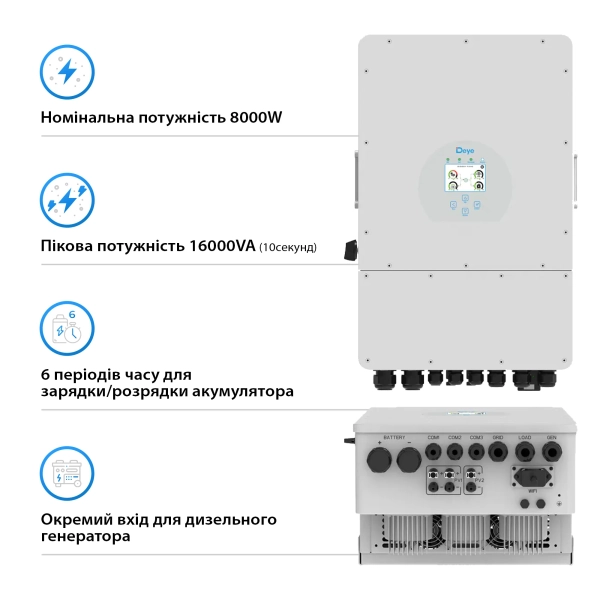 Система зберігання енергії DEYE SUN-8K-SG01LP1-EU-2DY10.24K-LFP-W 8000W 10.24kh 2BAT LiFePO4 6000 циклів - Фото 3