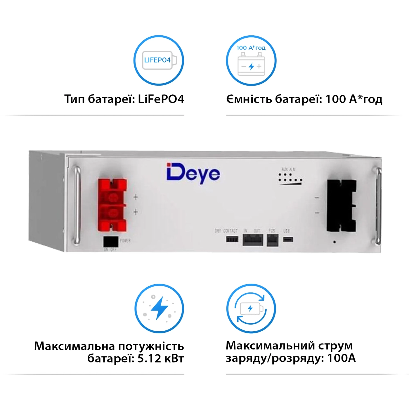 Система зберігання енергії DEYE SUN-10K-SG02LP1-EU-AM3-2DE10.24K-LFP 10000W 10.24kh 2BAT LiFePO4 6000 циклів - Фото 3