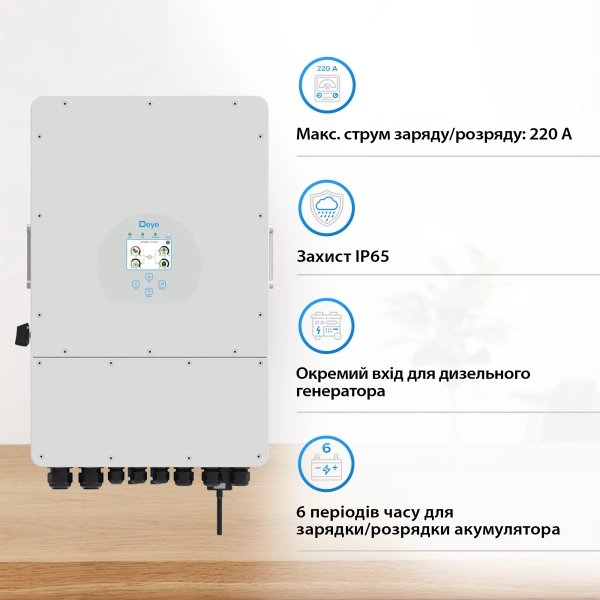 Система зберігання енергії DEYE SUN-10K-SG02LP1-EU-AM3-2DY10.24K-LFP-W 10000W 10.24kh 2BAT LiFePO4 6000 циклів - Фото 3