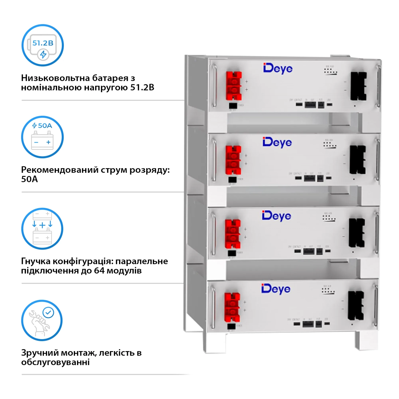 Система зберігання енергії DEYE SUN-10K-SG04LP3-EU-2DE10.24K-LFP 10000W 10.24kh 2BAT LiFePO4 6000 циклів - Фото 4