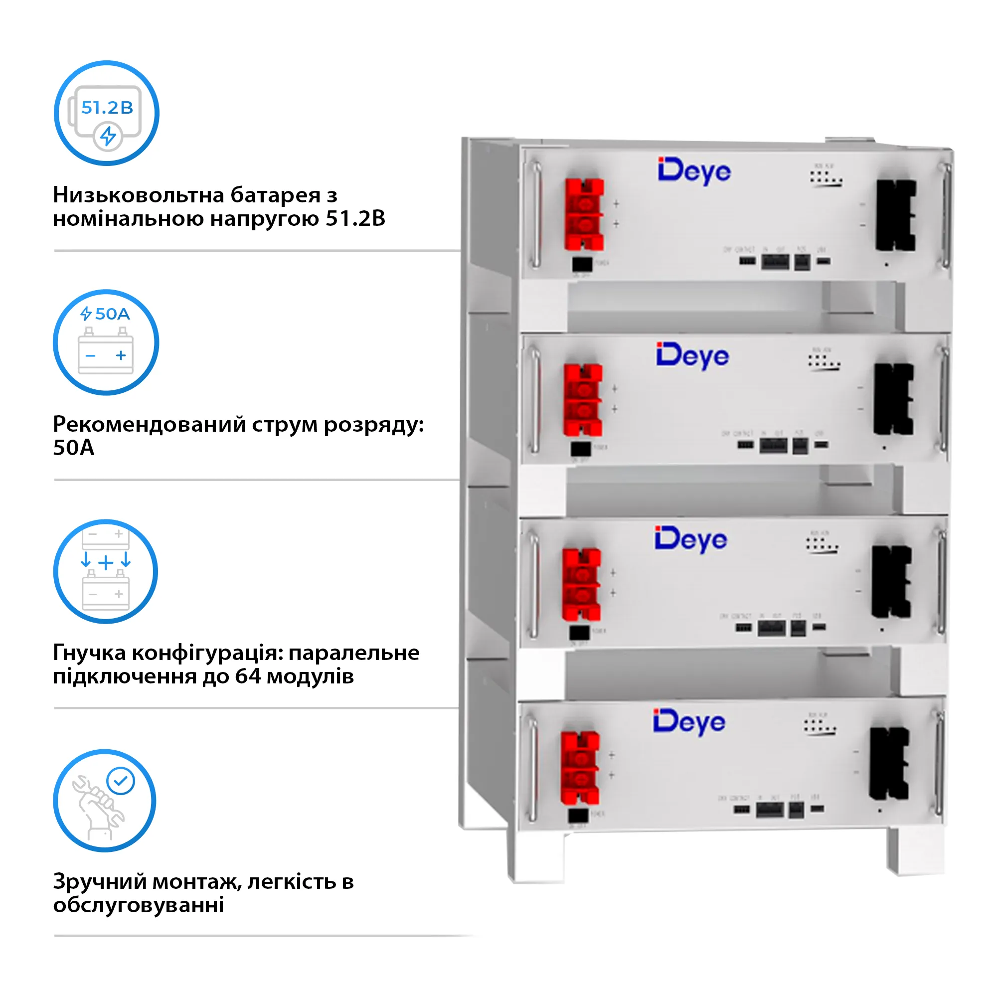 Система зберігання енергії DEYE SUN-12K-SG04LP3-EU-4DE20.48K-LFP 12000W 20.48kh 4BAT LiFePO4 6000 циклів - Фото 5
