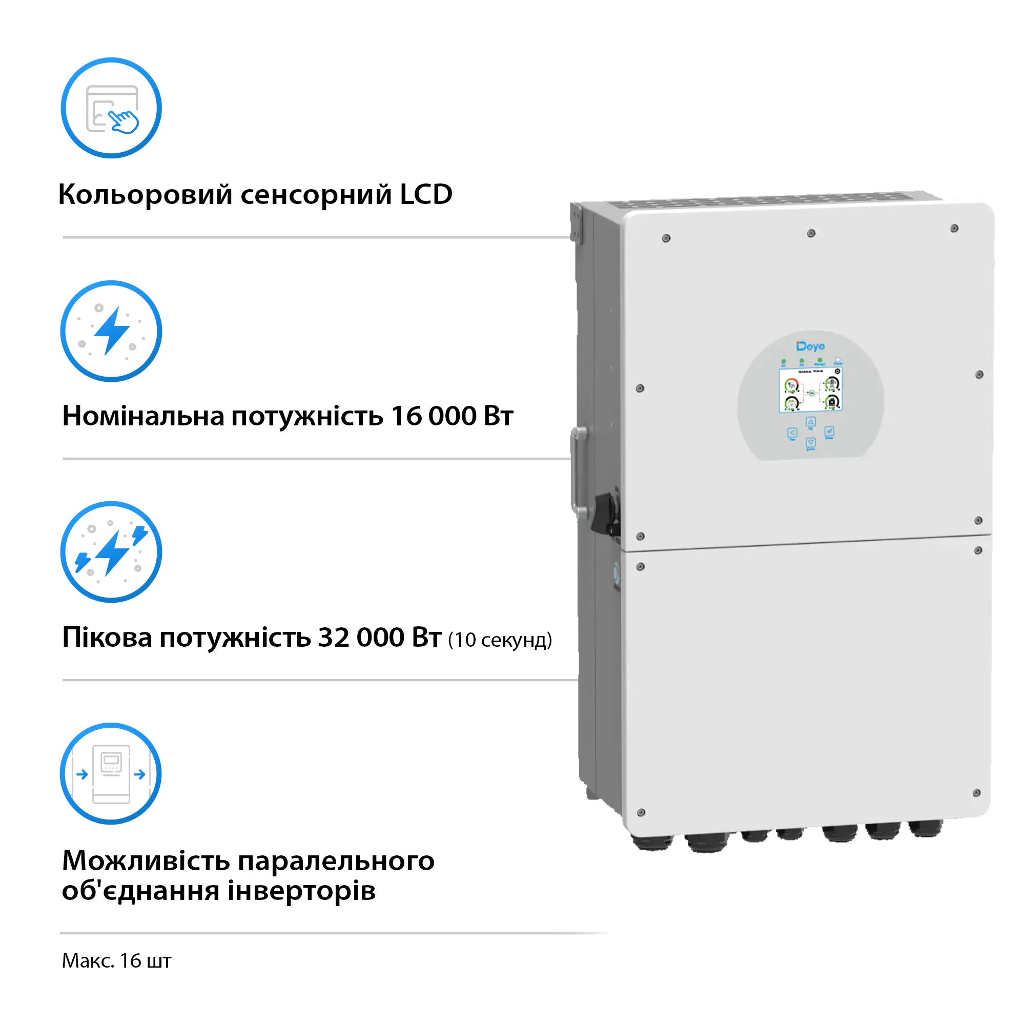 Гібридний інвертор DEYE SUN-16K-SG01LP1-EU 16KW 48V 3 MPPT (SUN-16K-SG02LP1-EU/SUN-16K-SG01LP1-EU) - Фото 2