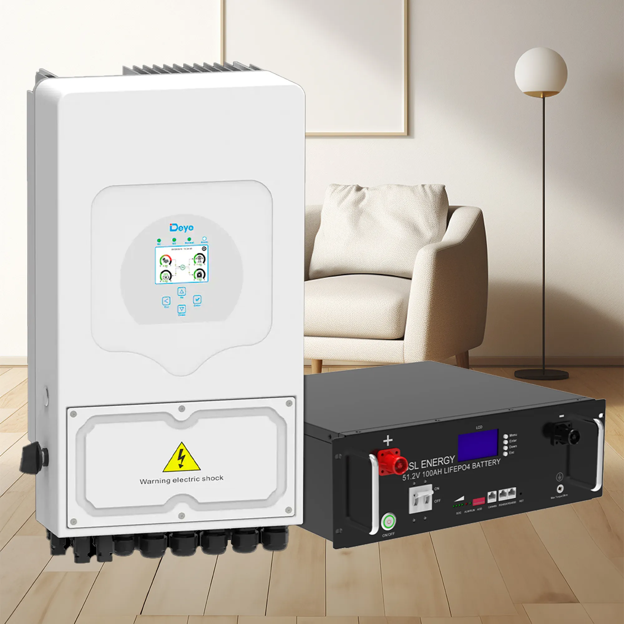 Система зберігання енергії DEYE SUN-6K-SG03LP1-EU-1GS-5.1K-LFP 6kW 5.12kWh 1BAT LiFePO4 6500 циклів - Фото 2