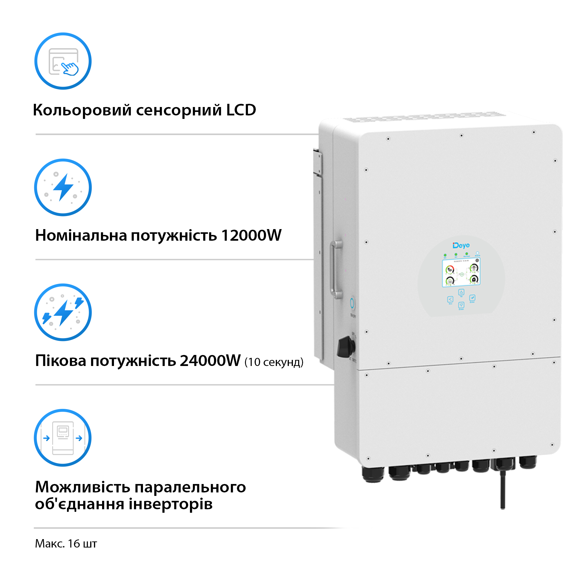 Система зберігання енергії DEYE SUN-12K-SG02LP1-EU-AM3-4GS20.48K-LFP 12kW 20.48kWh 4BAT LiFePO4 6500 циклів - Фото 2