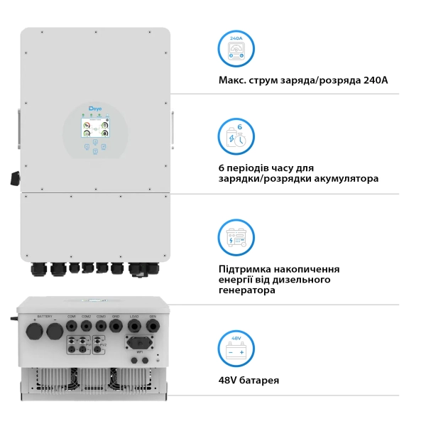 Система зберігання енергії DEYE SUN-12K-SG04LP3-EU-4GS20.48K-LFP 12kW 20.48kWh 4BAT LiFePO4 6500 циклів - Фото 4