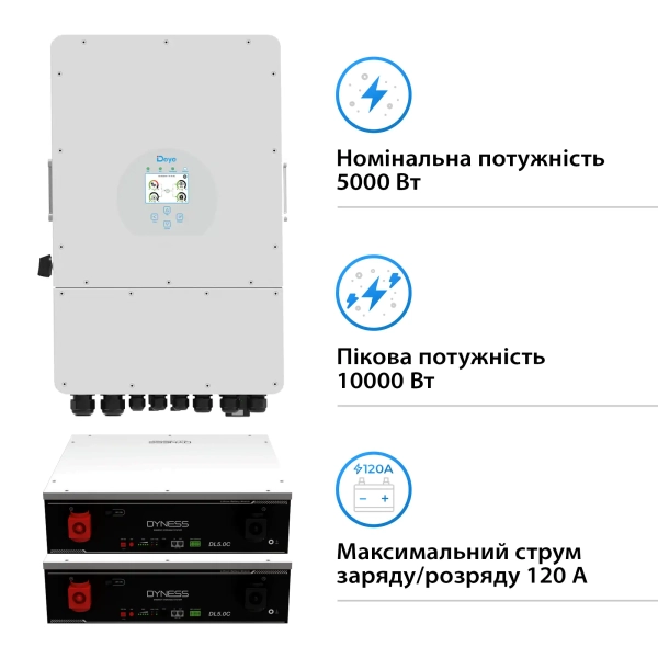 Система зберігання енергії Deye SUN-5K-SG03LP1-EU-2DY10.24K-LFP-W 5kW 10.4kWh 2BAT LiFePO4 6000 циклів - Фото 2