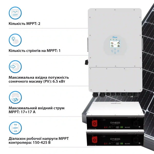 Система зберігання енергії Deye SUN-5K-SG03LP1-EU-2DY10.24K-LFP-W 5kW 10.4kWh 2BAT LiFePO4 6000 циклів - Фото 3