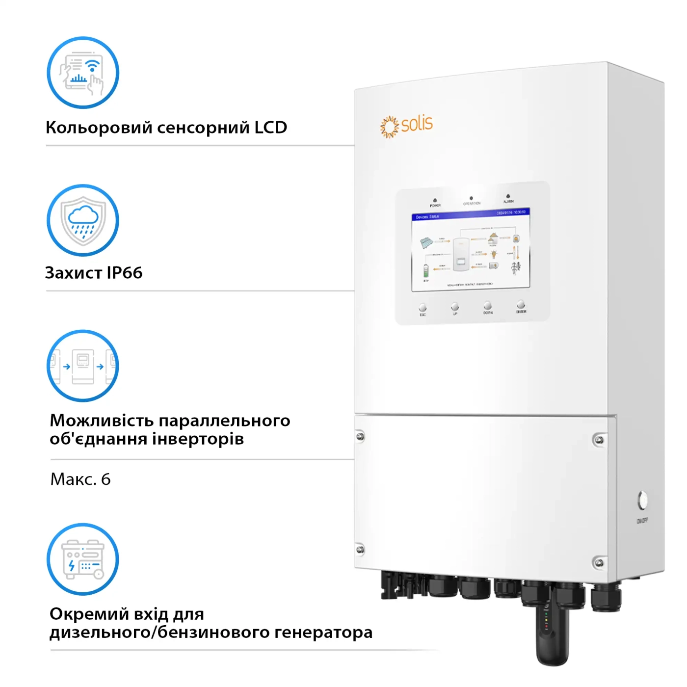Гібридний інвертор Solis S6-EH1P6K-L-PLUS 6KW 48V 2 MPPT Wi-Fi 220V Однофазний - Фото 4