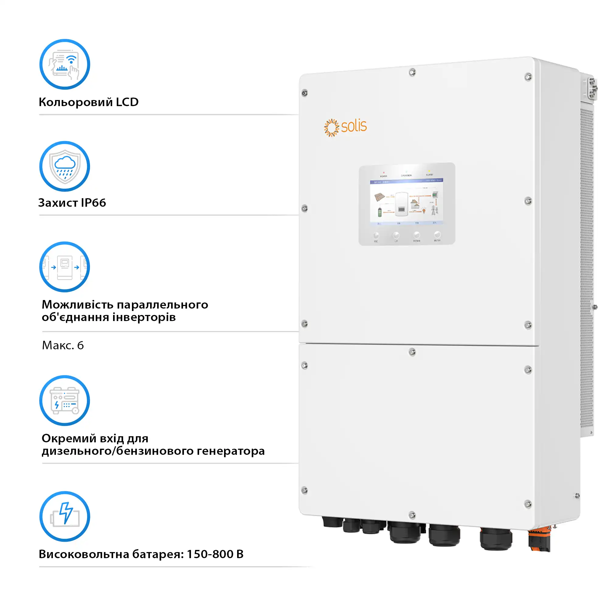 Гібридний інвертор Solis S6-EH3P30K-H 30KW  HV-battery 3 MPPT Wi-Fi 220/380V Трифазний - Фото 4