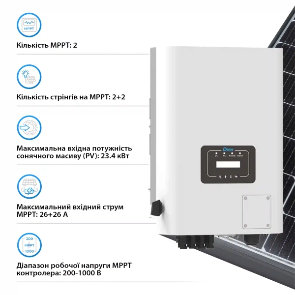 Сетевой инвертор Deye SUN-18K-G05 18KW 2 MPPT Wi-Fi 220/380V Трехфазный - Фото 4