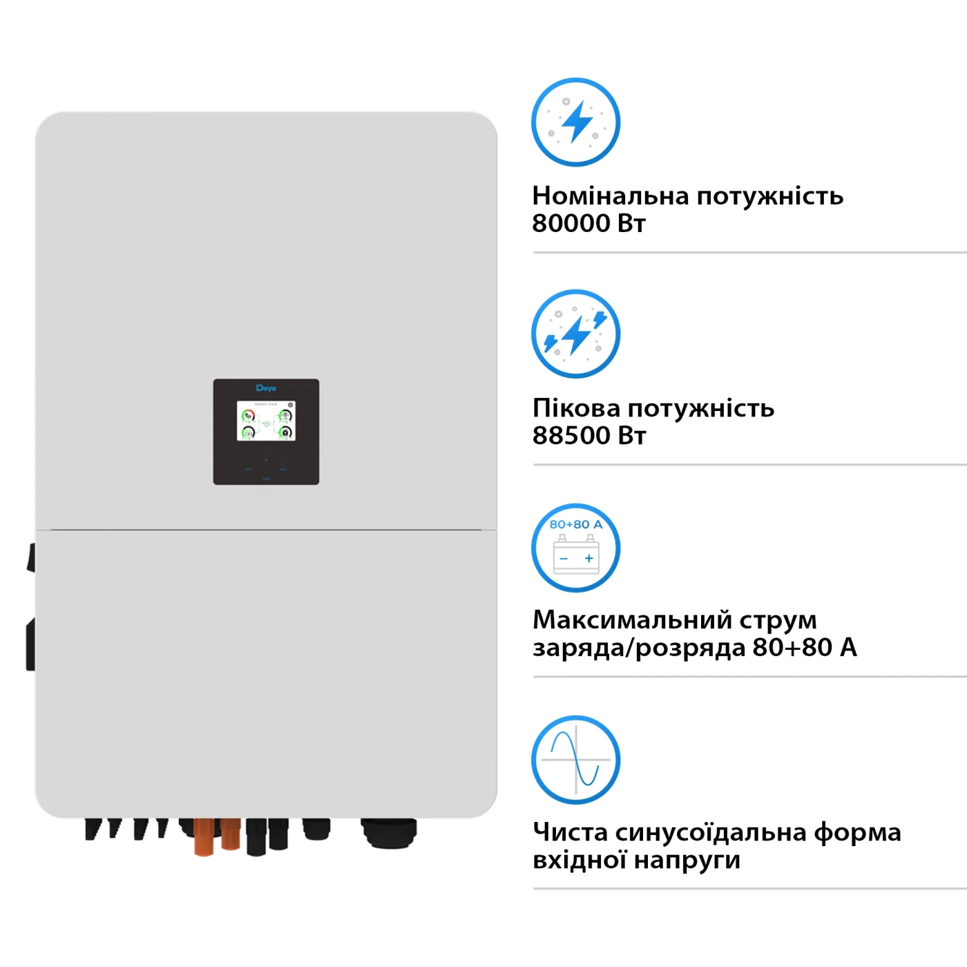Гибридный инвертор Deye SUN-80K-SG02HP3-EU-EM6 80kW HV-battery 6 MPPT Wi-Fi 220/380V Трехфазный - Фото 2