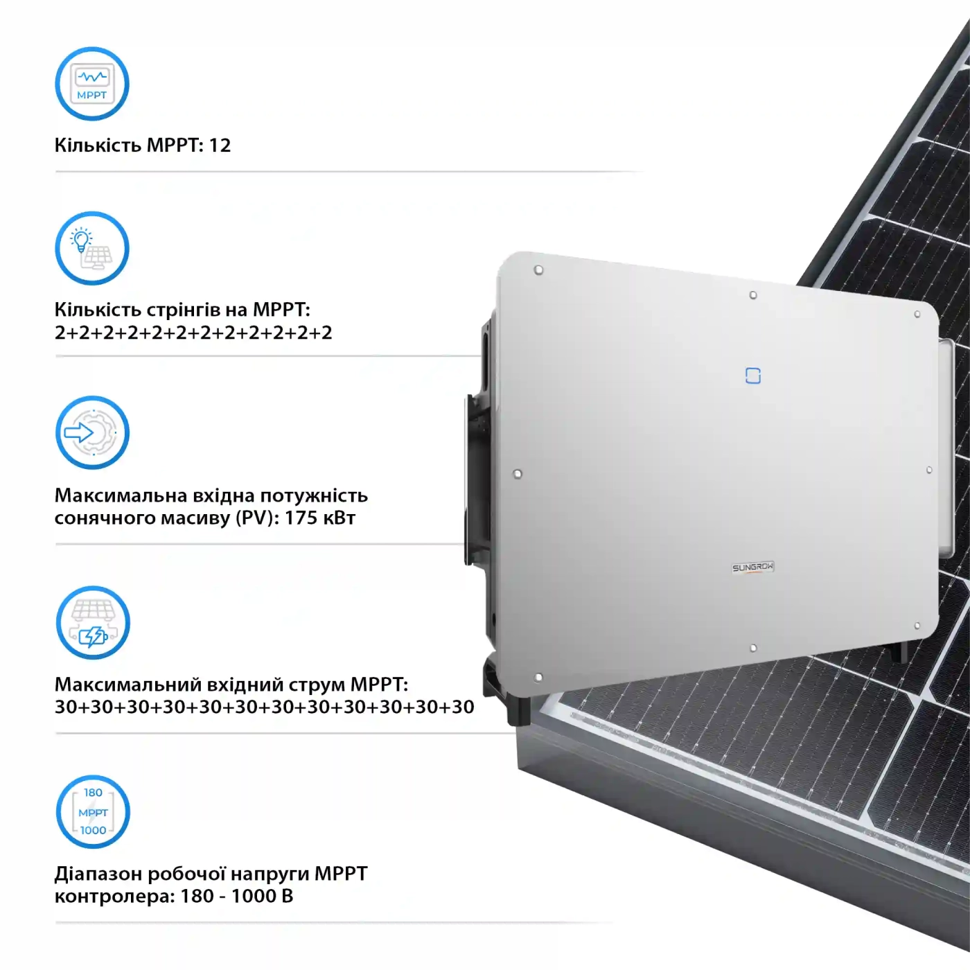 Мережевий інвертор SUNGROW SG125CX-P2_V 125kW 12 MPPT 220/380V Трифазний (ASG02271) - Фото 4