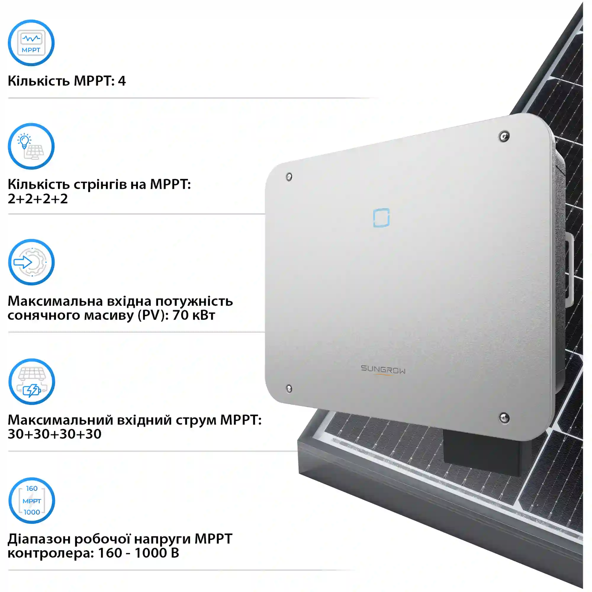 Мережевий інвертор SUNGROW SG50CX-P2_V12 50kW 4 MPPT 220/380V Трифазний (ASG01767) - Фото 5