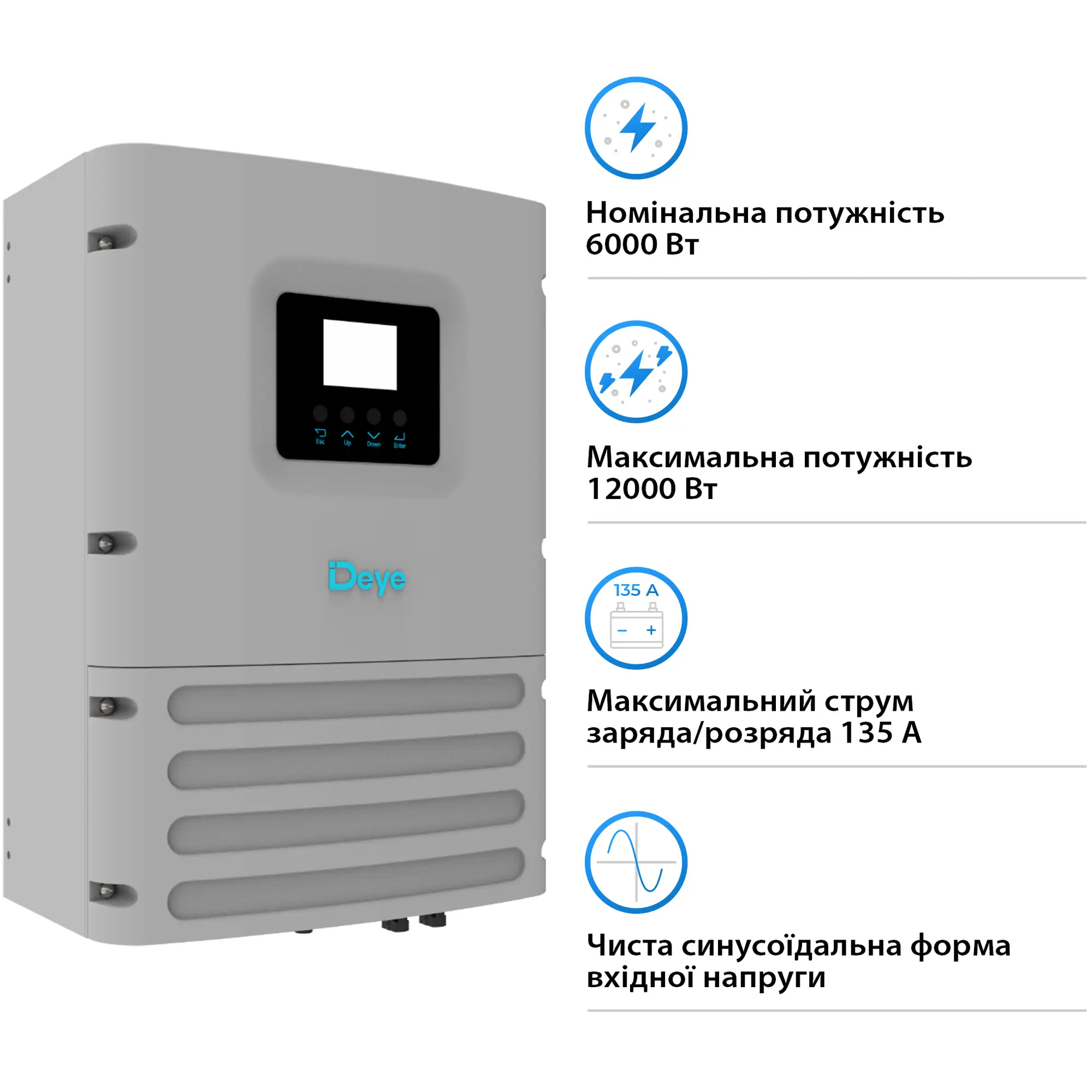 Автономний інвертор DEYE SUN-6K-OG01LP1-EU-AM2 6KW LV 2 MPPT Wi-Fi Однофазний (SUN-6K-OG01LP1-EU-AM2) - Фото 3