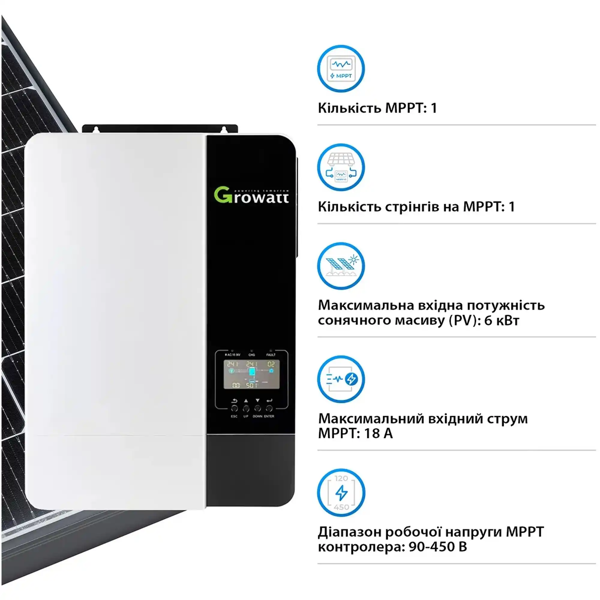 Купити Автономний сонячний інвертор Growatt SPF5000ES Wi-Fi - фото 4