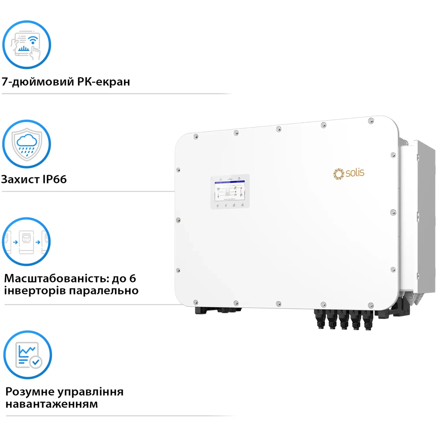 Гібридний інвертор Solis S6-EH3P125K10-NV-YD-H 125KW  HV-battery 10 MPPT Wi-Fi 220/380V Трифазний - Фото 4