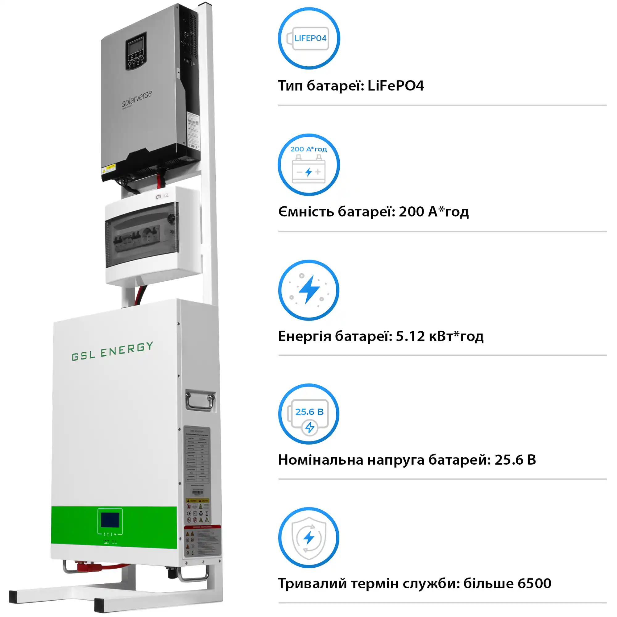 Система зберігання енергії Solarverse SVP24-1SV3K1-LGS5.12K2-1 3kW 5.12kWh 1BAT LiFePO4 6500 циклів - Фото 5