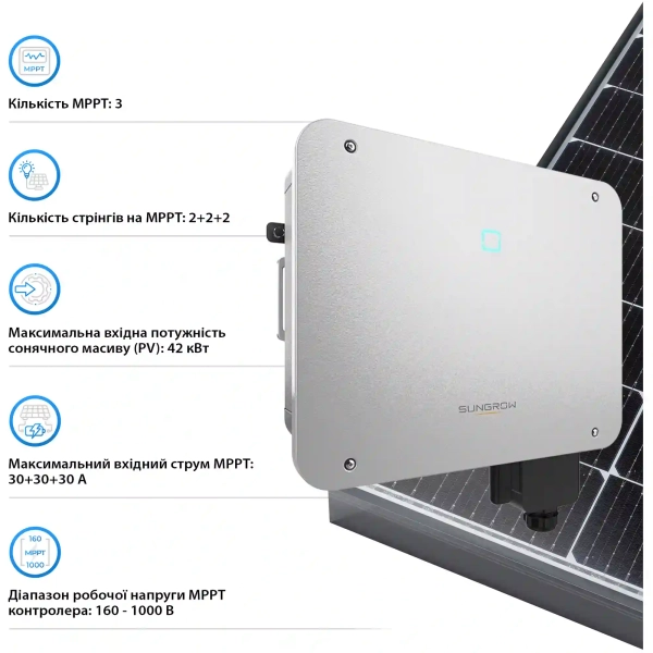 Мережевий інвертор  SUNGROW SG30CX-P2_V1+ 30kW 3 MPPT 220/380V Трифазний (ASG01763) - Фото 4