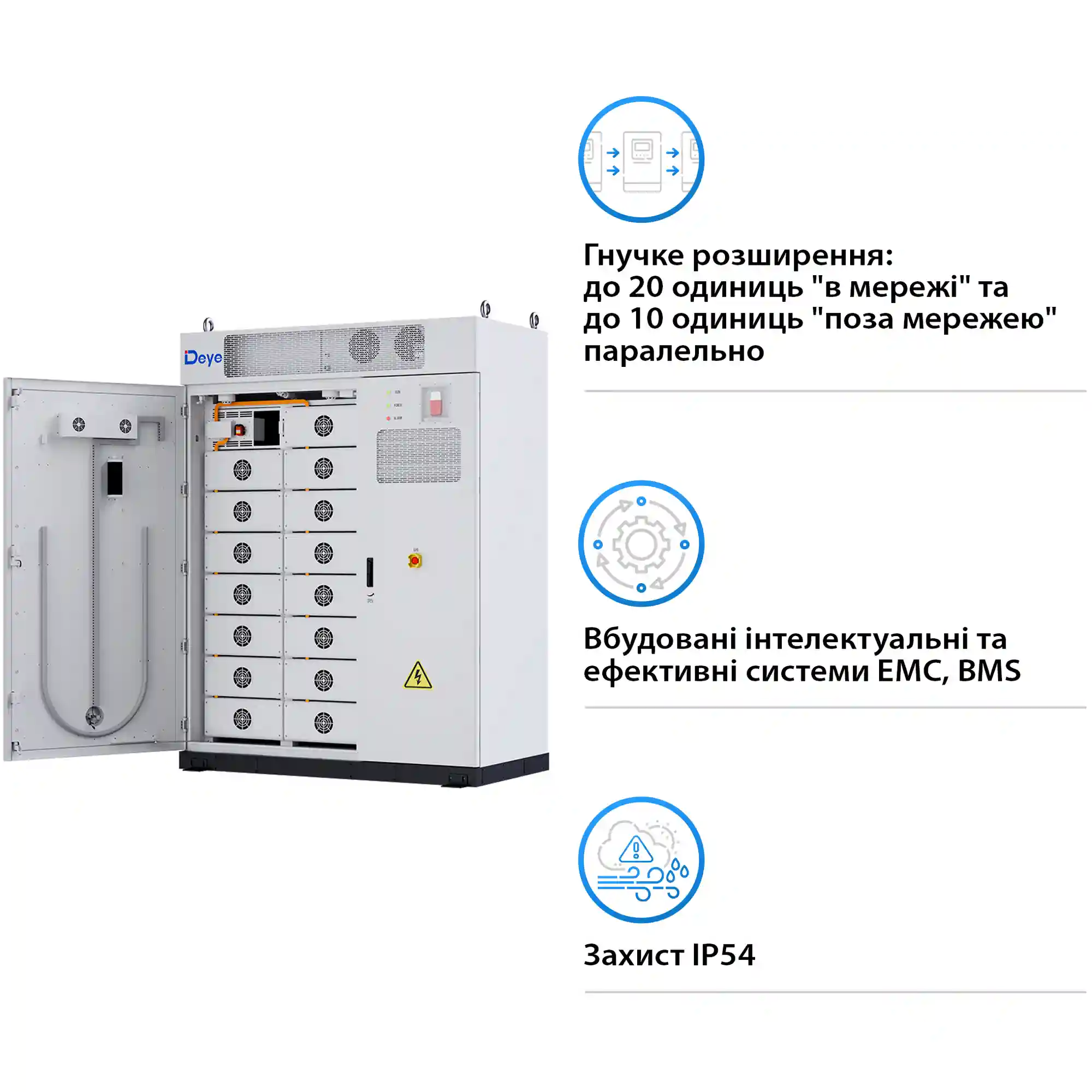 Установка зберігання енергії DEYE MS-GS215 100kW 768V 280Ah 215kWh LiFePO4 IP54, 200kW MPPT, Fire Extinguisher, Air conditioner (MS-GS215-2H3) - Фото 5