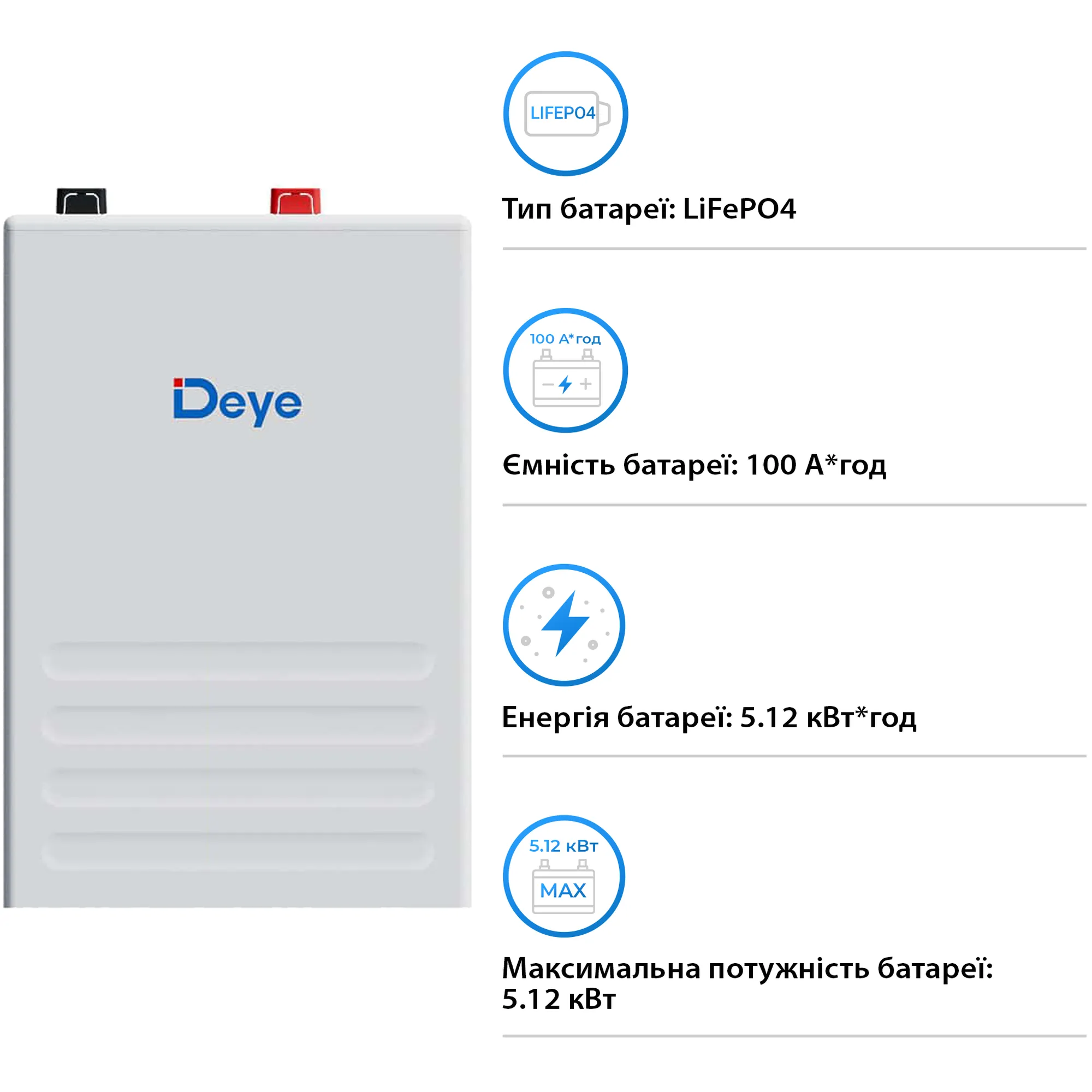 Акумуляторна батарея DEYE SE-F5 Plus LiFePO4 LV 51.2V 100Ah 5.12kWh (SE-F5 Plus-L) - Фото 3