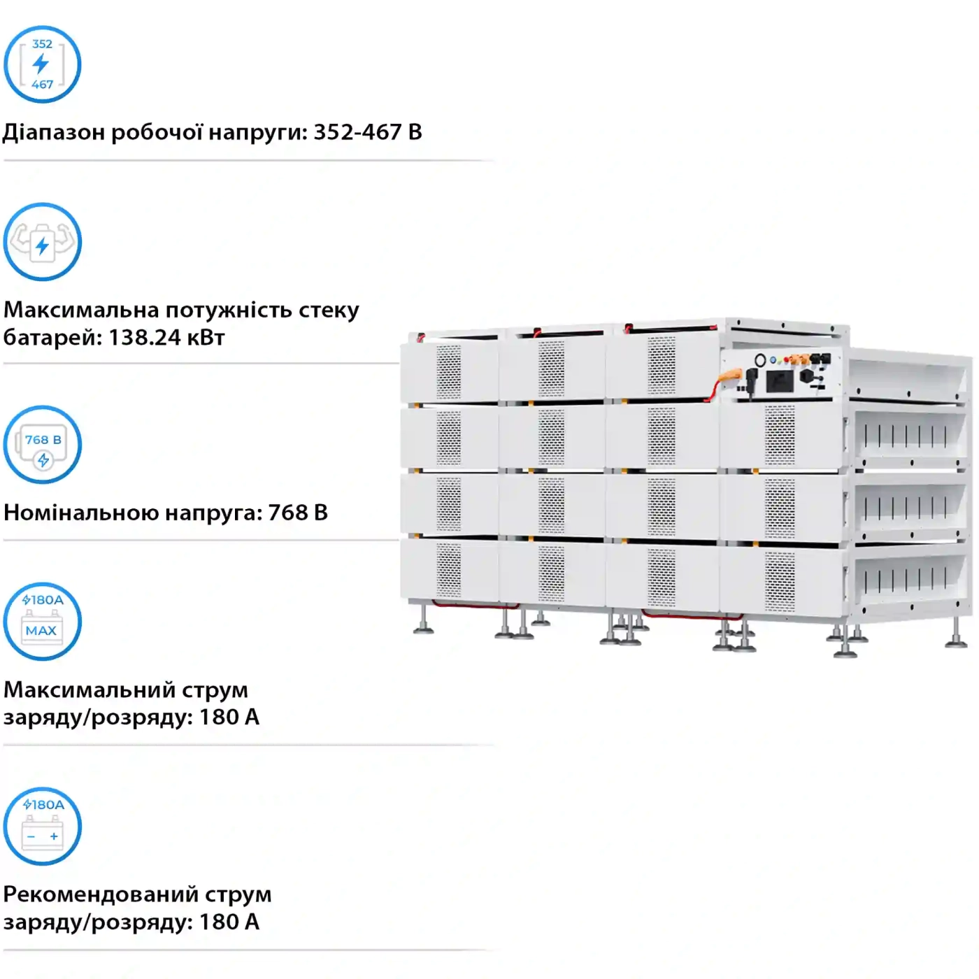 Блок батарей DEYE BOS-B Pro-A3 15шт LiFePO4 HV 768V 314Ah 240kWh з BMS (BOS-B-PRO-240kWh) - Фото 4