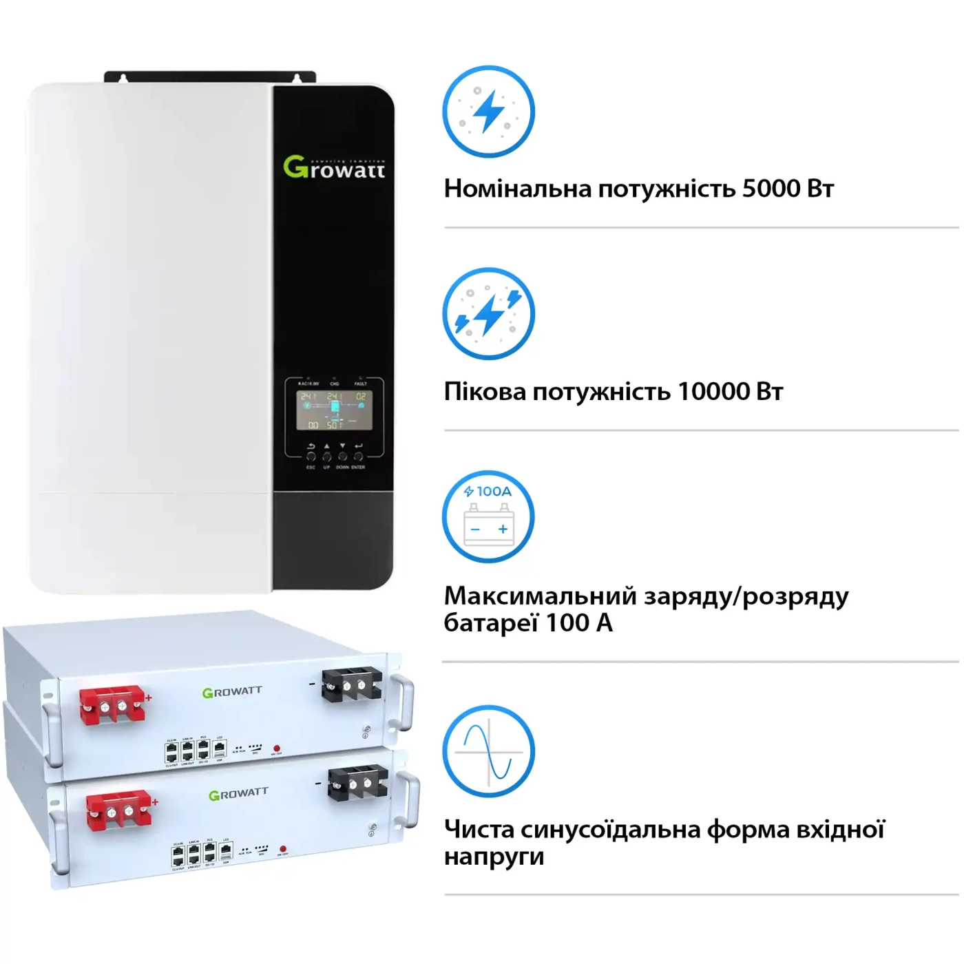 Купити Система зберігання енергії Growatt SV-1GR5K1-LGR10K1-1 5kW 10.2kWh 2BAT LiFePO4 6000 циклів (SV-1GR5K1-LGR10K1-1) - фото 3