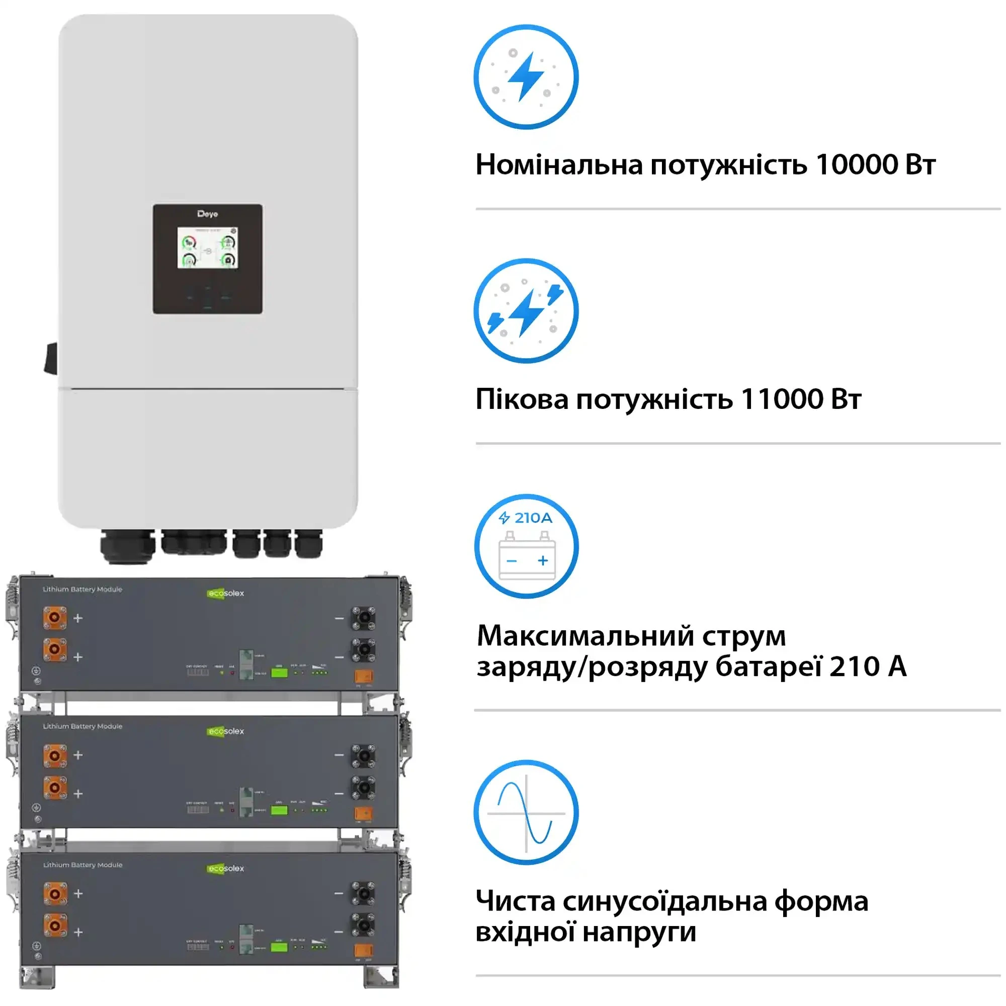 Купить Система хранения энергии DEYE SV-3DE10K1-LEC15K1-1 10kW 15.4kWh 3BAT LiFePO4 ≥6000 циклов (SV-3DE10K1-LEC15K1-1) - фото 3
