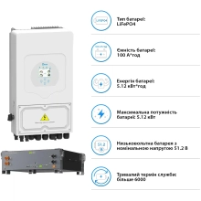 Купити Система зберігання енергії DEYE SV-1DE6K2-LEC5K1-1 6kW 5.1kWh 1BAT LiFePO4 ≥6000 циклів (SV-1DE6K2-LEC5K1-1) - фото 5