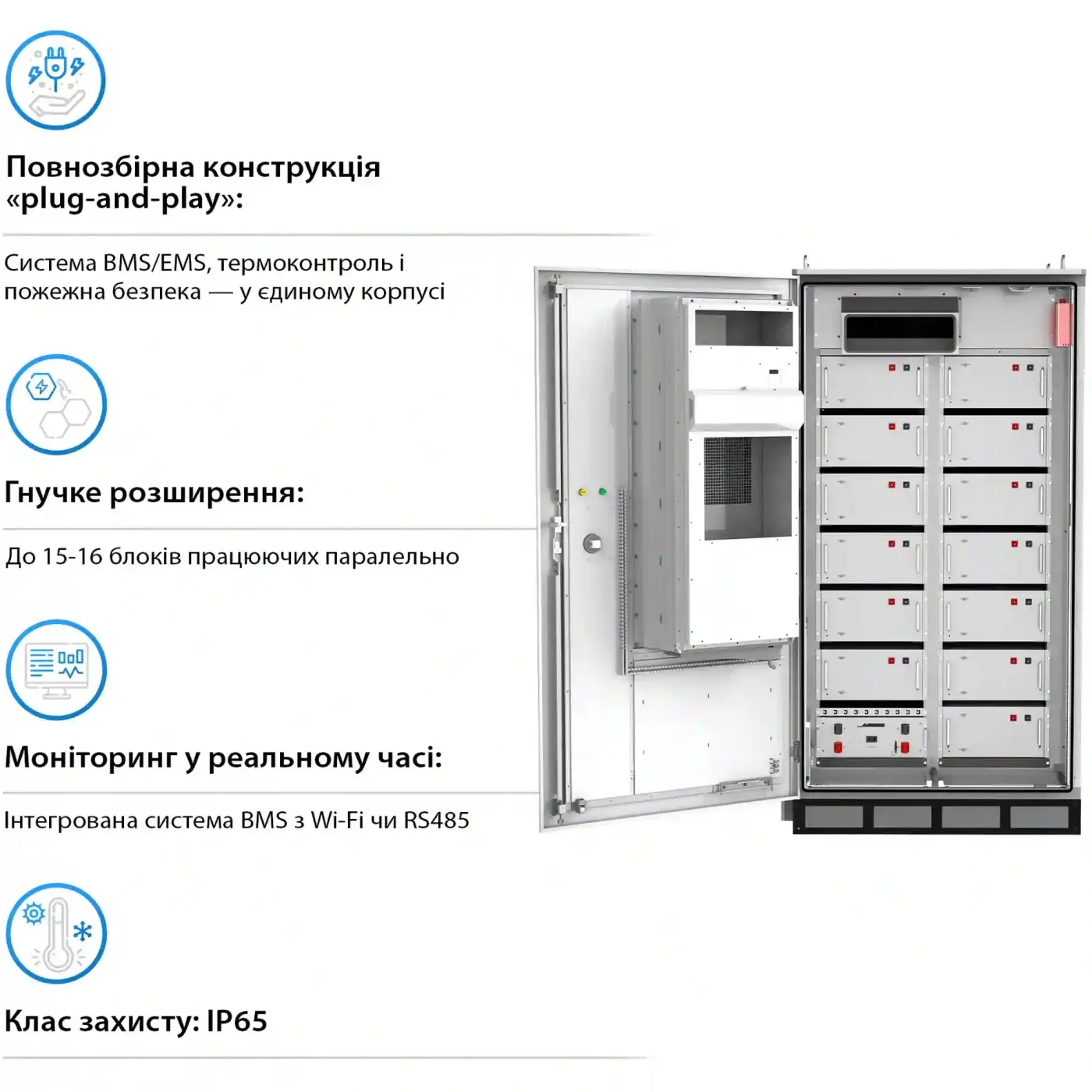 Купити Система збереження енергії GSL-BESS-209K 665.6V 314Ah 208kWh LiFePO4 IP65, Fire Extinguisher, AirConditioner with Air channel (GSL-BESS-209K) - фото 4