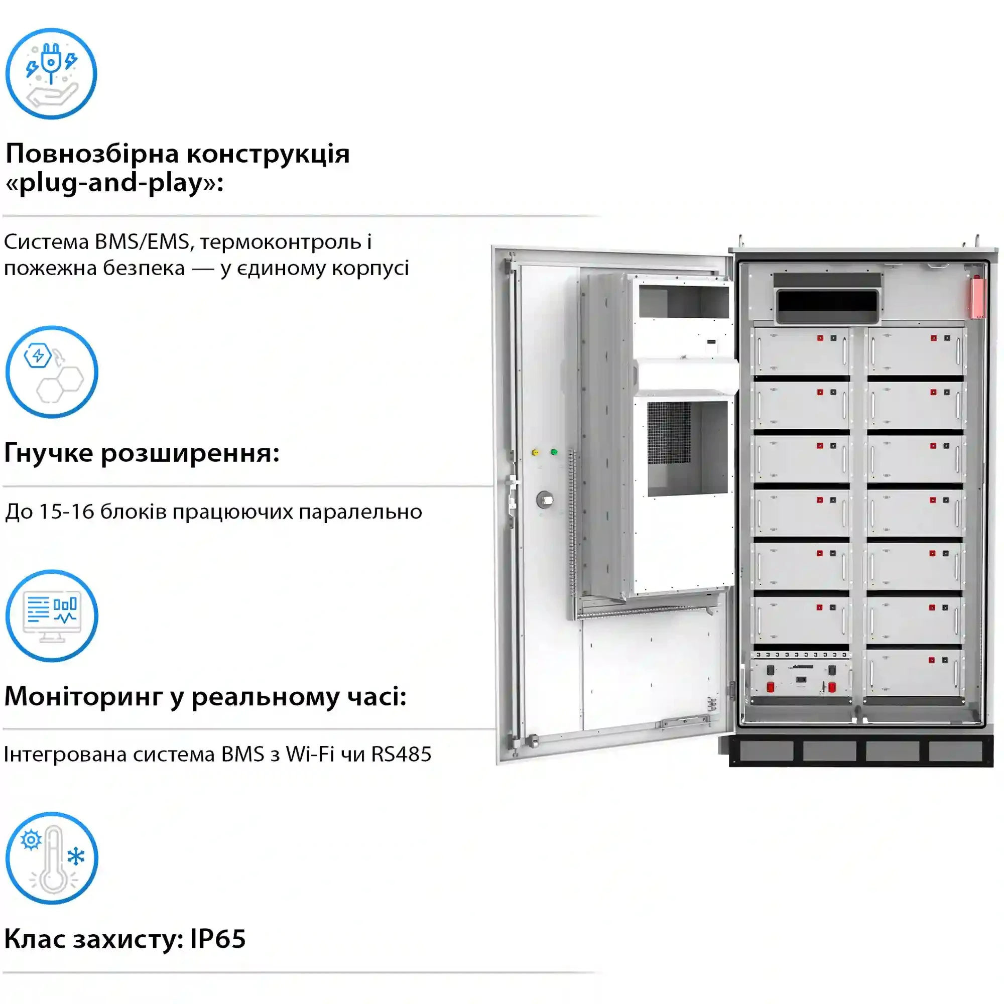Купити Система збереження енергії GSL-BESS-209K 665.6V 314Ah 208kWh LiFePO4 IP65, Fire Extinguisher, AirConditioner with Air channel (GSL-BESS-209K) - фото 4